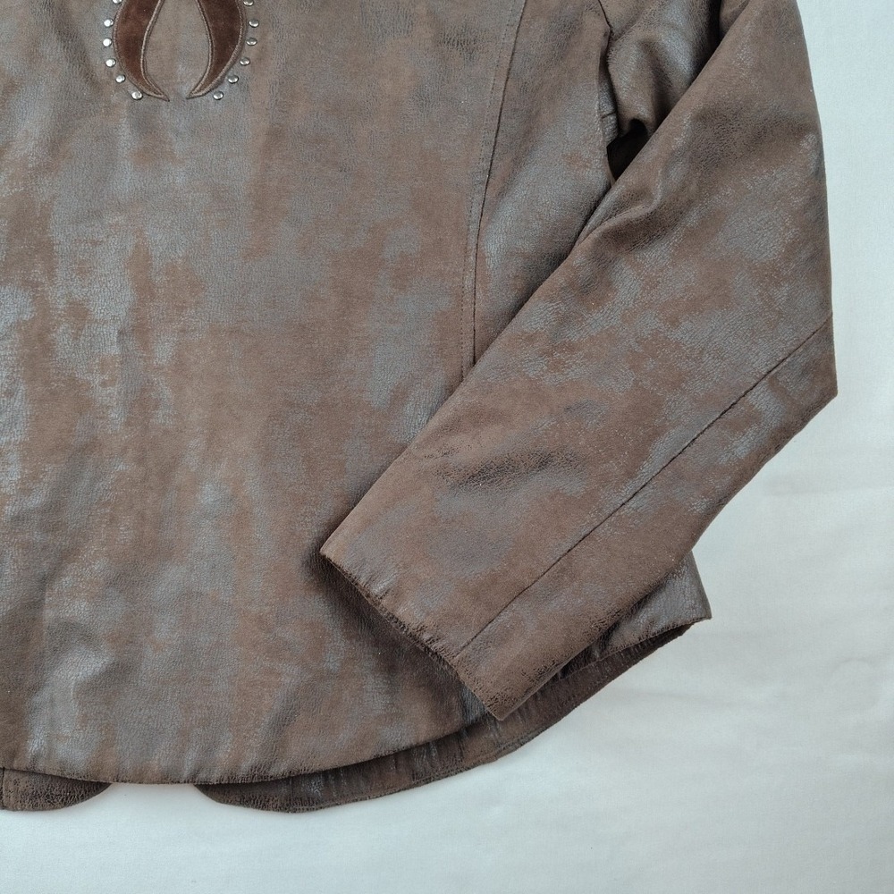 Reba Women's Faux Vegan Leather Jacket Sz L Studded Brown Western Zipper - Picture 15 of 16